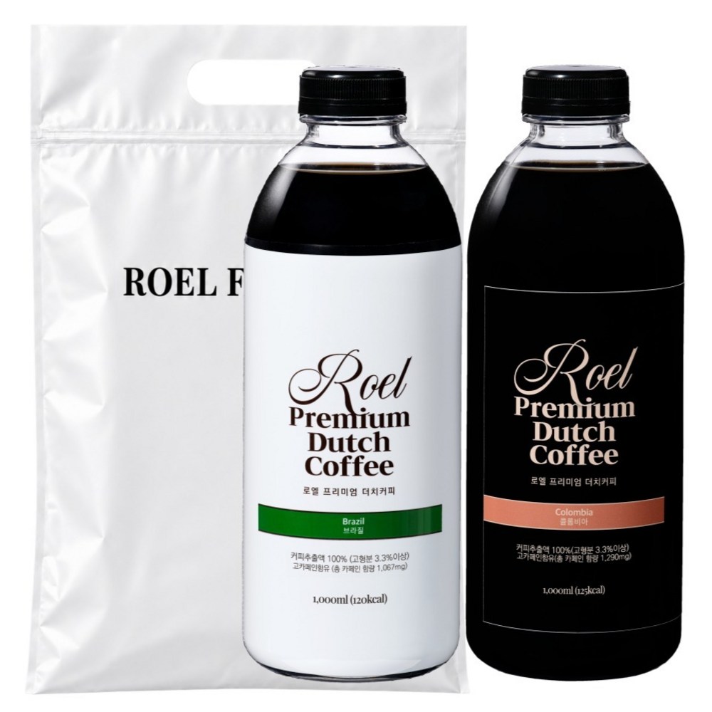 로엘 더치커피 콜드브루 원액 2종 세트, 브라질 1L + 콜롬비아 1L, 1세트