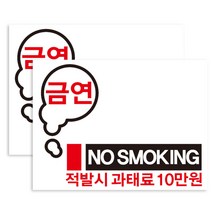 뭉키데코 연기가 모락모락 금연구역02 금연스티커, 블랙/레드, 2개