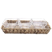 Artland 3칸 서버 우븐 트레이 포함 접시세트, 1개, 3 Glass Bowls + 1 Glass Plate + 1 Woven Tray