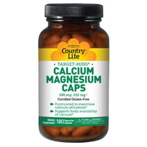 Country Life Vitamins 타겟-민스 칼슘 마그네슘 캡스 500 mg : 250 mg 베지테리안 캡슐, 180개입, 1개