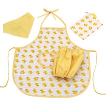 [어린이집유아앞치마] 플리에 아동용 미술 앞치마 + 두건 체크무늬 세트, 브라운