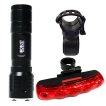 로버스트 R5미니줌 AA배터리전용 자전거라이트 + 클립거치대 + 바후미등, 블랙 + 실버, 1세트