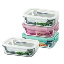 글라스락 찬따로 캡따로 직사각혼합 밀폐용기 400ml x 4p 세트, 1세트, 본품 4p