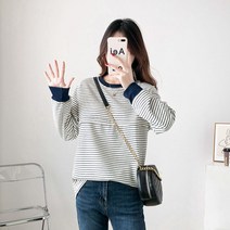 임산부 출산 외출용 스트라이프 긴팔 수유복