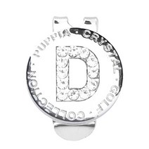 퍼피아 골프 스와로브스키 이니셜 볼 마커 자석 클립 세트, 크리스털 D