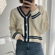 츄즈츄즈 여성용 루즈핏 파스텔 크롭 배색포그니CD 가디건