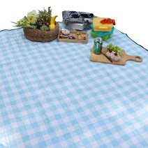 하늬통상 에어매트 커버형 패브릭 돗자리, 스카이블루 체크