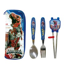 르번 아머드 사우루스 알찬 교정젓가락 세트, 혼합색상, 스푼 + 포크 + 교정젓가락 + 수저집