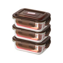 아이에코리아 수퍼 오븐글라스 직사각 내열유리 밀폐용기 640ml, 3개입, 용기 3p