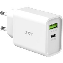 SKY 필 Q2A PD 20W USB C타입 듀얼 고속 충전 어댑터, 1개, 화이트