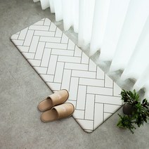 마켓플랜 양면 볼륨 화이트 헤링본 + 린넨 주방매트, 혼합색상