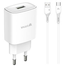 밸류엠 USB QC3.0 18W 고속 충전기+ C타입 15W 케이블 세트, 화이트, 1세트