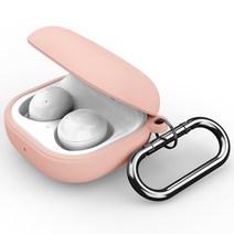 구스페리 갤럭시 버즈2pro 버즈2 버즈라이브 버즈프로 실리콘 컬러 케이스 + 분실방지 키링 세트, 피치