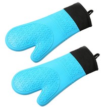 블럭마트 주방 미끄럼방지 실리콘 오븐장갑 긴사이즈 37cm, 블루, 2개입