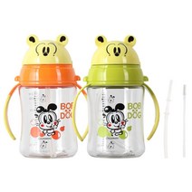 리틀밥독 심플원터치 트라이탄 스트로우 컵 280ml, 그린, 오렌지, 1세트