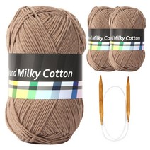 브랜드실 밀키코튼 별무늬 목도리 DIY 뜨개실 3p + 고급 흑대바늘 3.5mm, 14번 연밤, 1세트