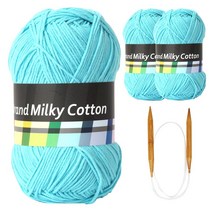 브랜드얀 밀키코튼 별무늬 목도리 DIY 뜨개실 3p + 고급 흑대바늘 3.5mm, 13번 하늘, 1세트