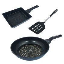 코코렉스 CHEF 계란팬 + 다이아몬드 후라이팬 28cm + 블랙 사각뒤집게 대 세트, 2개, 혼합색상, 계란말이팬 + 후라이팬28cm + 뒤집게