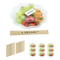 도나앤데코 꽃샐러드용기 투명 도시락 10p + 맛있게드세요 화이트스티커10p + 크라프트 대나무젓가락 맛있게 드세요 10p, 1세트