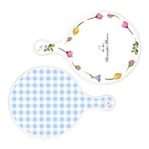 로엠디자인 서빙 원형 도마 보드 2p 로맨틱패턴플라워라인 세트, 로맨틱패턴플라워라인, 체크파스텔블루, 1세트