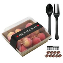 도나앤데코 샌드위치 용기 정사각 크라프트 10p + 띠지스티커 블랙 맛있게 먹고 힘내요 10p + 블랙스푼 10p + 포크 10p, 1세트, 용기하단 10p + 뚜껑 10p + 띠지스티커 10p + 스푼 10p + 포크 10p