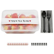 도나앤데코 PP내열 도시락용기 한칸 10p + 띠지스티커 화이트 맛있게먹고힘내요 10p + 블랙 스푼 10p + 포크 10p + 냅킨 10p, 1세트, 도시락용기 10p + 띠지스티커 10p + 스푼 10p + 포크 10p + 냅킨 10p