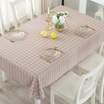 마켓감성 방수격자 테이블보, 베이지계열, 140 x 180cm