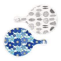 로엠디자인 원형 서빙보드 나무라인아트웍 + 벽청색플라워, 혼합 색상, 1세트
