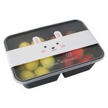 황씨네도시락 PP 블랙 내열 도시락 2칸 10p + 토끼 띠지 10p, 10개입, 1세트