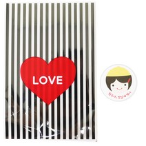 황씨네도시락 하트 쿠키포장 봉투 블랙 60p + 노랑모자 걸 스티커 60p, 1세트