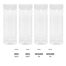 병도매닷컴 투명 원형PET양념통 흰색캡 + 투명 스티커, 1세트, 양념통 140ml x 4p + 스티커 마법가루 2p + 참깨 2p