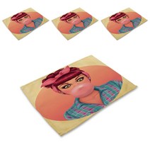 스윗리빙 스트롱걸 패밀리 린넨 테이블 매트 4p, 05, 42 x 32 cm