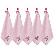 소프트터치 뱀부얀 토끼자수 고리타올 34 x 34 cm, 핑크, 5개입