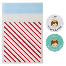 황씨네도시락 접착 스트라이프 봉투 레드 50p + 뉴왕관 보이 스티커 50p, 1세트