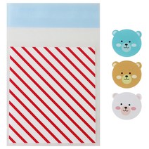 황씨네도시락 접착 스트라이프 봉투 레드 100p + 곰 스티커 100p, 1세트