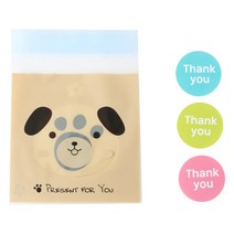 황씨네도시락 접착 애니멀 쿠키포장봉투 강아지 30p + 원형 땡큐 스티커 30p, 1세트