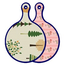 로엠디자인 블루에디션 양면 원형 서빙 도마 숲패턴1, 핑크로즈, 1개