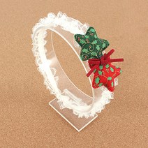 아랑로랑 여아용 크리스마스스타 아기헤어밴드 화이트레이스 + 집게핀 스타레드 트리그린 2p 세트