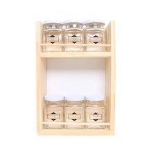 핸드팩토리 양념통 우드선반 세트, 1세트, 양념통 사각 스몰 화이트캡 6p + 2단 우드선반 중 + 더블라인스타 라벨