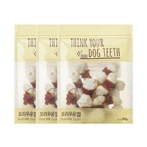 더주스 Think your dog teeth 딩고 소가죽 강아지 껌 소 15p, 오리우유껌, 3개입