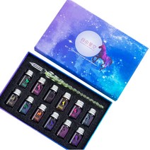 미니띠네 미니제이드 크리스탈 유리 만년필 + 딥 잉크 12p 작문 도구 선물 세트, B