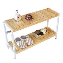 숲속애 화이트 철제 원목선반 800 2단, 원목 + 화이트프레임