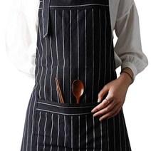영그린 블랙 스트라이프 롱 앞치마, 2개입