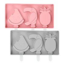 이우아여사 실리콘 아이스크림틀 3구 파인애플 2종 + 커버 2p + 스틱 6p, 핑크, 그레이, 1세트