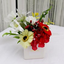 블뤼엔 조화 미씽유 미니 화분, 레드 + 화이트, 1개