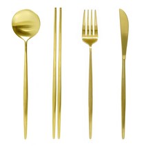 테이블아트 아벨라 디너 커트러리 4종 세트, 무광골드, 스푼 + 젓가락 + 포크 + 나이프