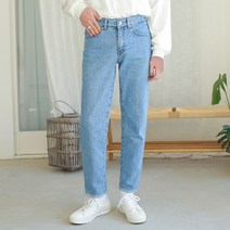 플레이즈 남성용 밑단 포인트 일자 데님팬츠