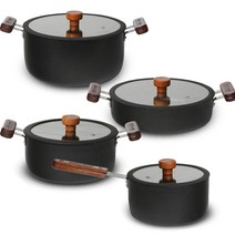 쿡앤쿡 IH 인덕션 우드핸들 냄비 4종 세트, 혼합색상, 편수 18cm + 전골 24cm + 양수 20cm + 24cm