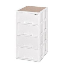 모아시스템즈 우드상판 플라스틱 서랍장 중형 4단, 화이트, 1개