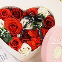 콩 조화 케이패키지 하트상자 비누꽃 선물세트, 레드